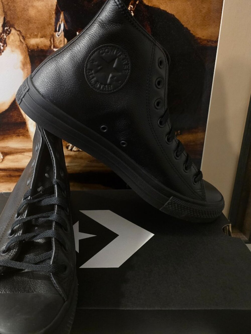 CONVERSE Chuck Taylor Star Hi Leather Shoes 135251C Monochrome Black Mens 11